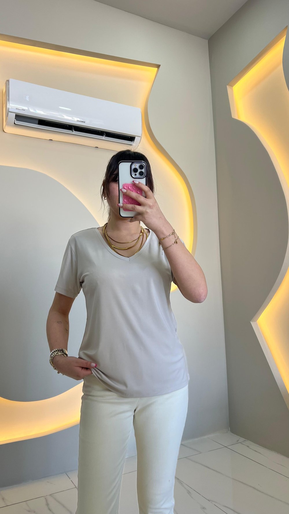 Modal V Yaka Taş Rengi Basic