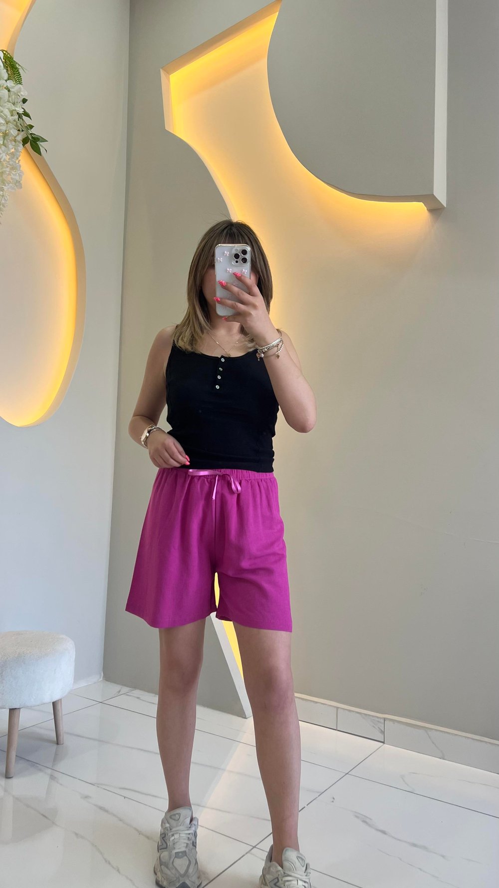 Pembe Keten Şort 