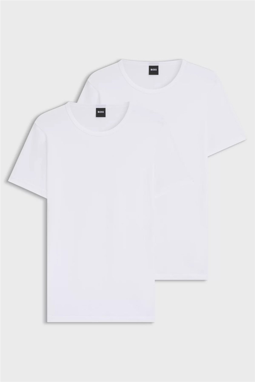 Boss Erkek Bisiklet Yaka T-Shirt Beyaz