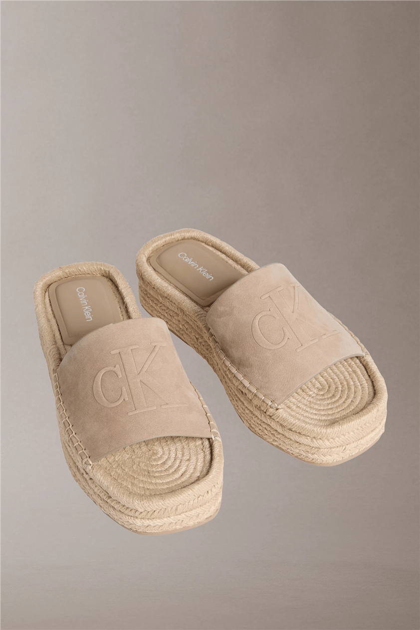 Calvin Klein Flatf Espa Mule Nub Kadın Espadril Bej