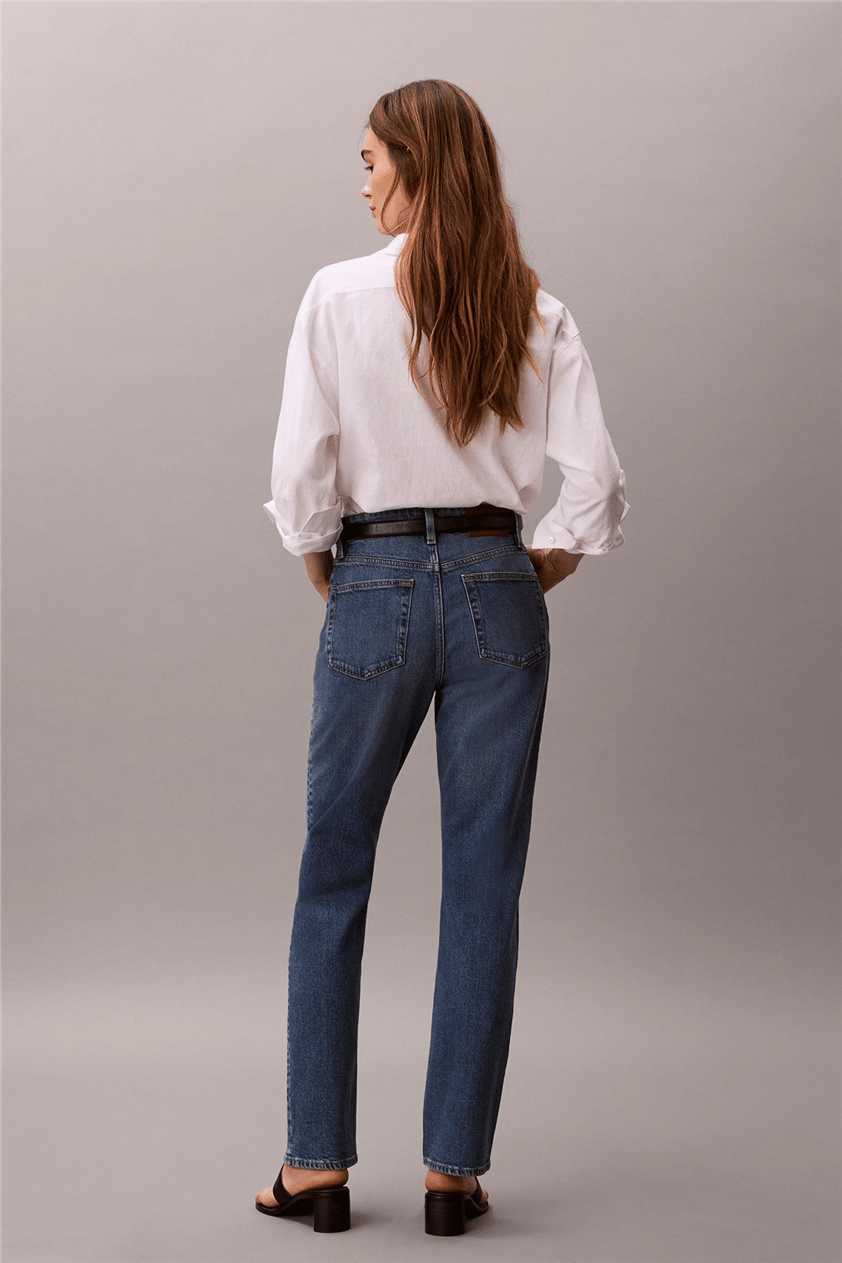 Calvin Klein High Rise Straight V Kadın Jean Pantolon Mavi