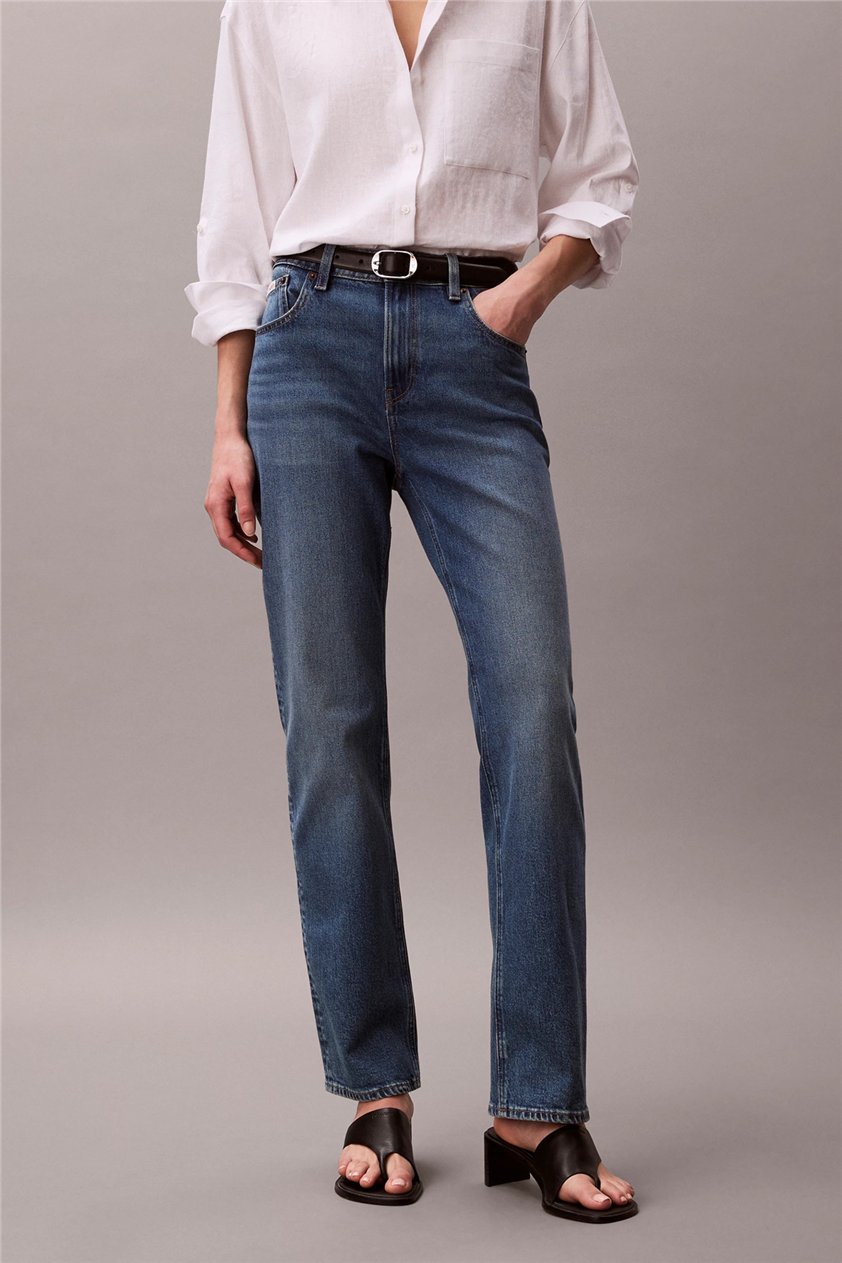 Calvin Klein High Rise Straight V Kadın Jean Pantolon Mavi