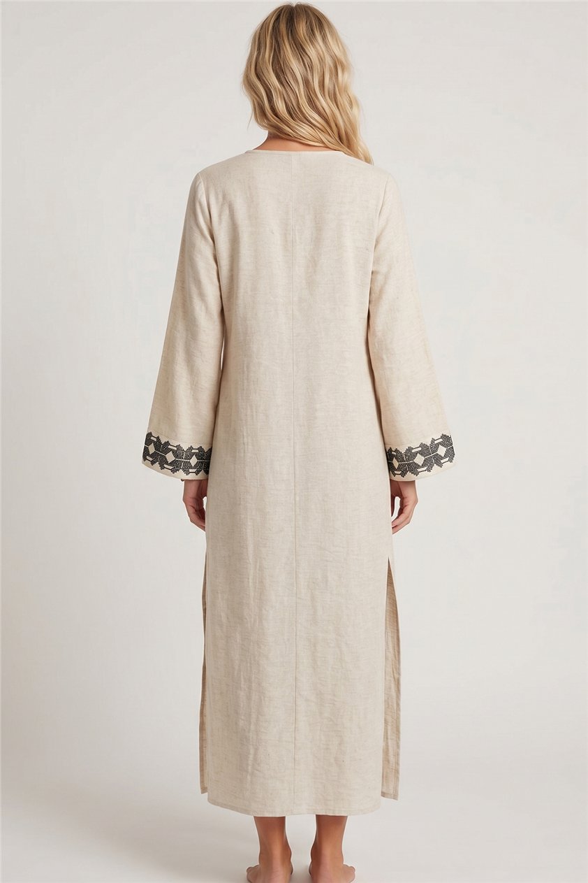 Lalamia Kadın Kenevir Keten Kaftan Ekru