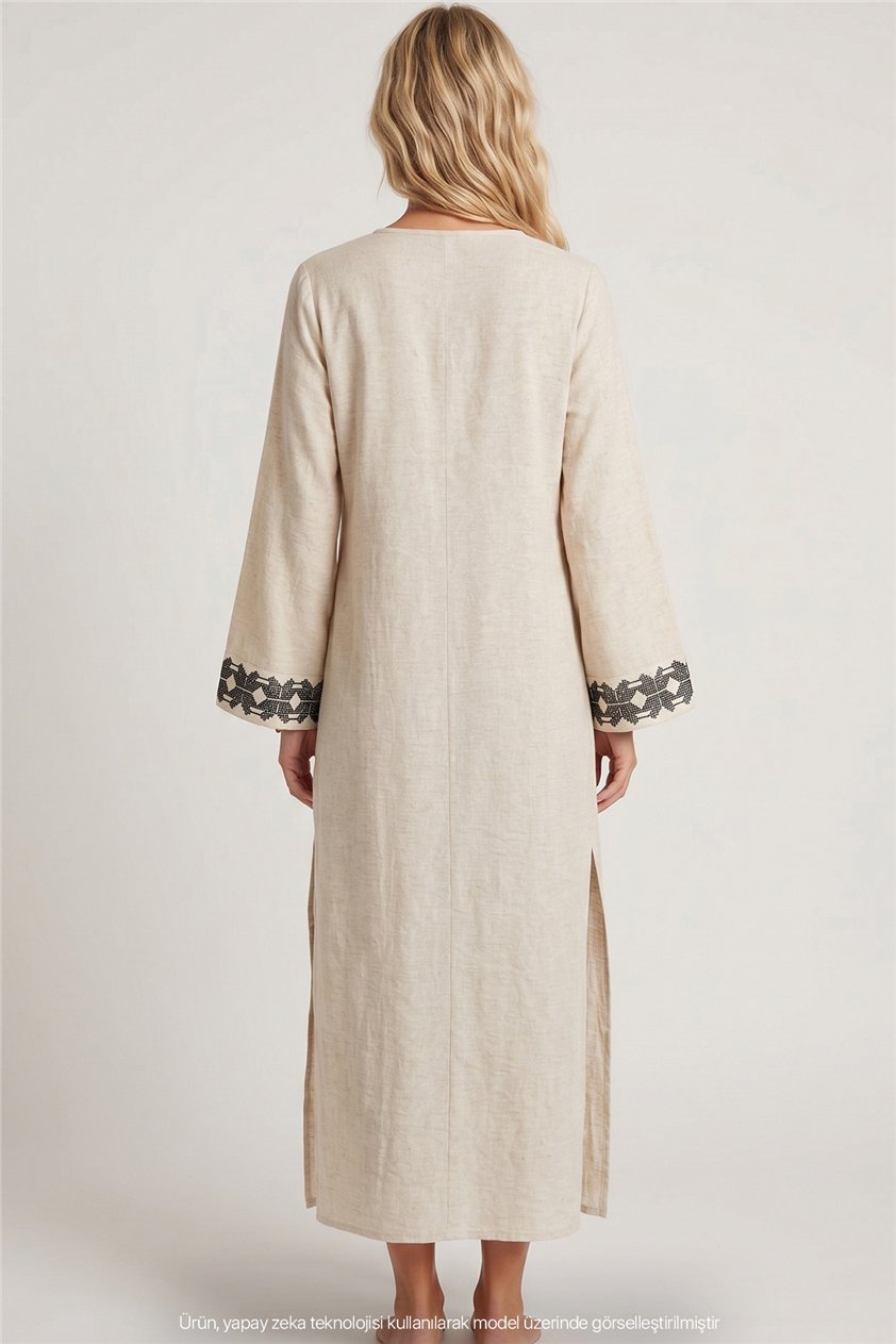 Lalamia Kadın Kenevir Keten Kaftan Ekru