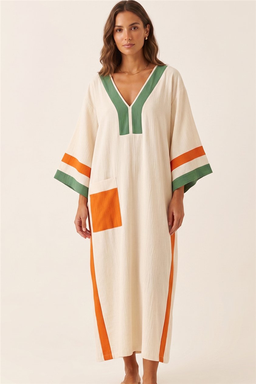 Lalamia Kadın Pamuk Keten Kaftan Ekru
