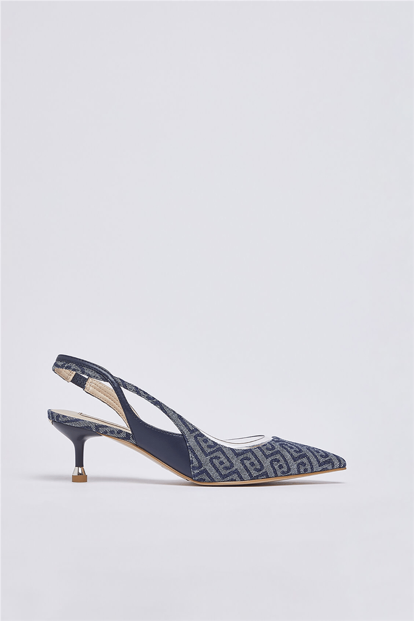 Liu Jo Deva 09 Sling Back Monogram Kadın Topuklu Ayakkabı Mavi