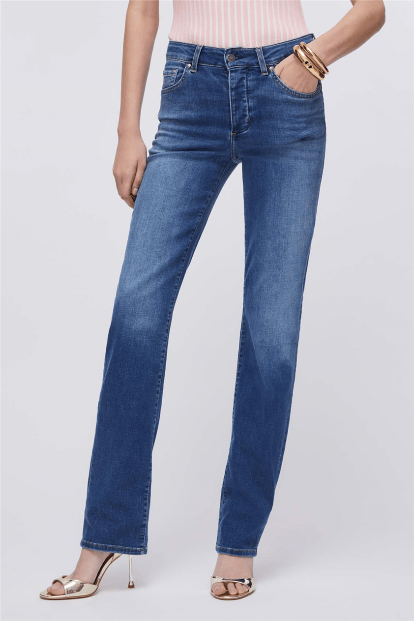 Liu Jo Ecs Pant.Authentic Straight Hw Kadın Jean Pantolon Mavi