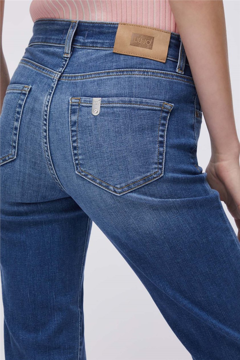 Liu Jo Ecs Pant.Authentic Straight Hw Kadın Jean Pantolon Mavi
