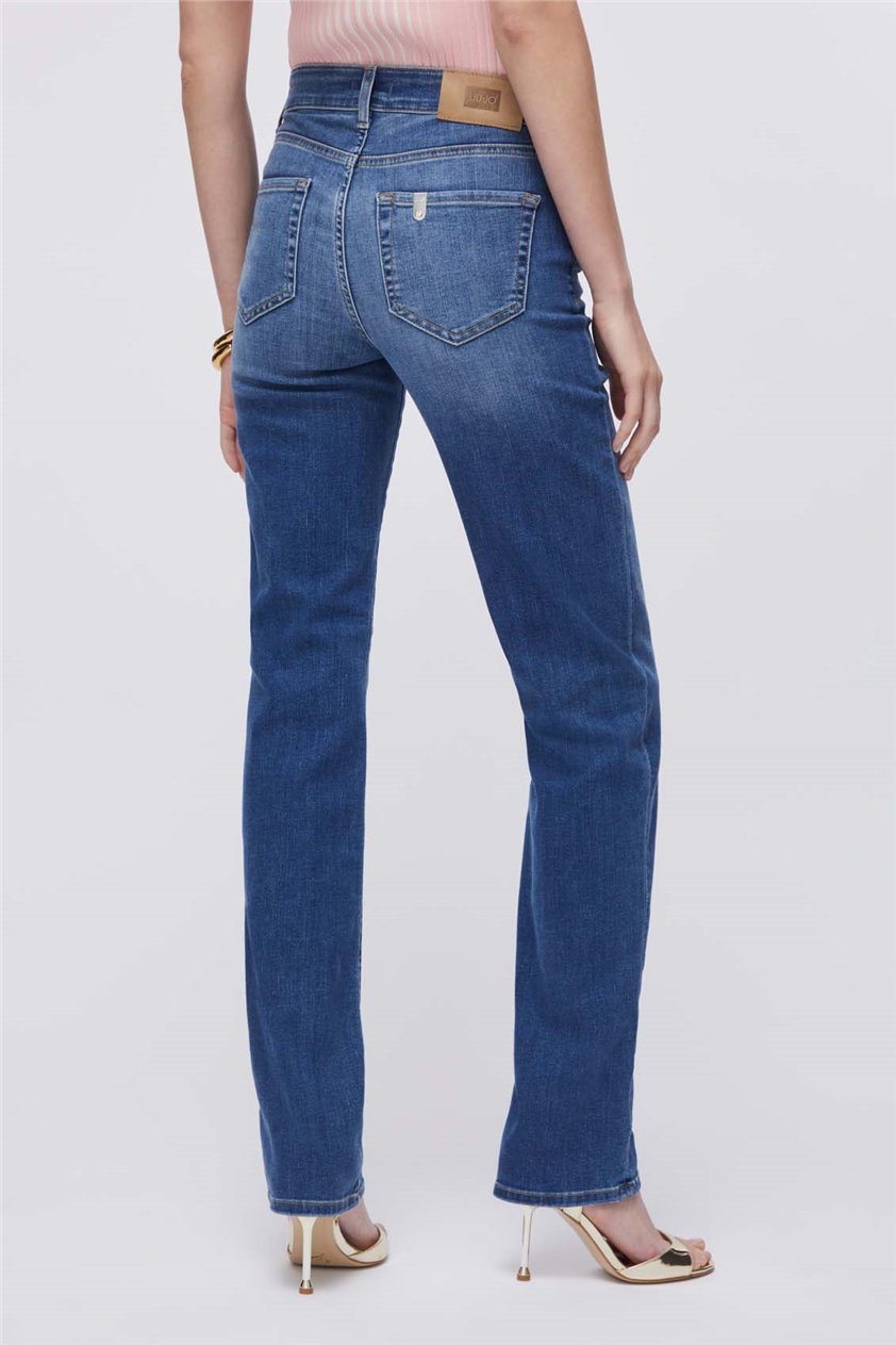 Liu Jo Ecs Pant.Authentic Straight Hw Kadın Jean Pantolon Mavi