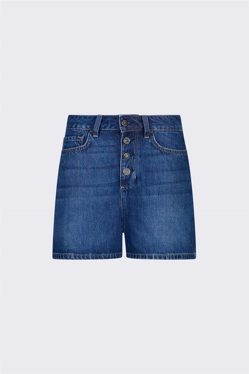 Liu Jo Ecs Short Bottoni Kadın Jean Pantolon Mavi