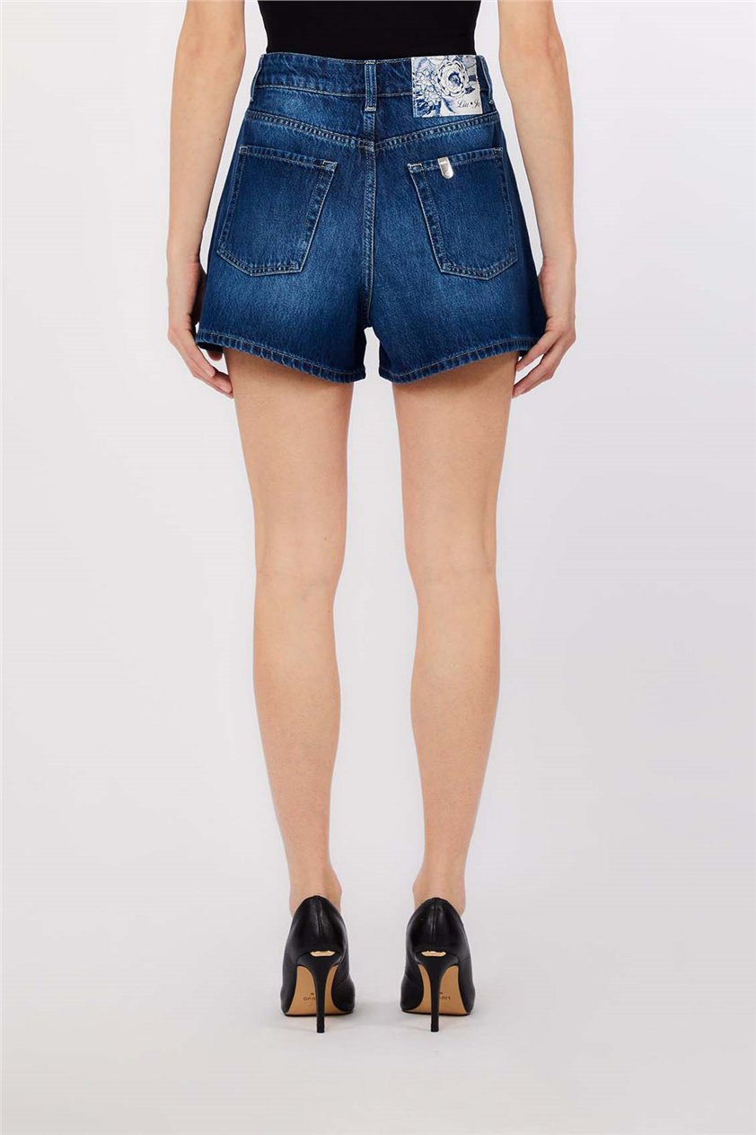 Liu Jo Ecs Short Bottoni Kadın Jean Pantolon Mavi