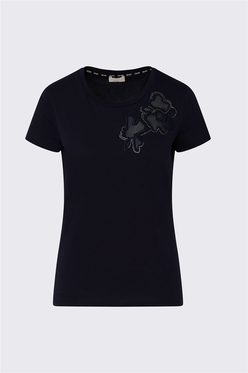Liu Jo Ecs T-Shirt Moda M/C Kadın Bisiklet Yaka T-Shirt Mavi