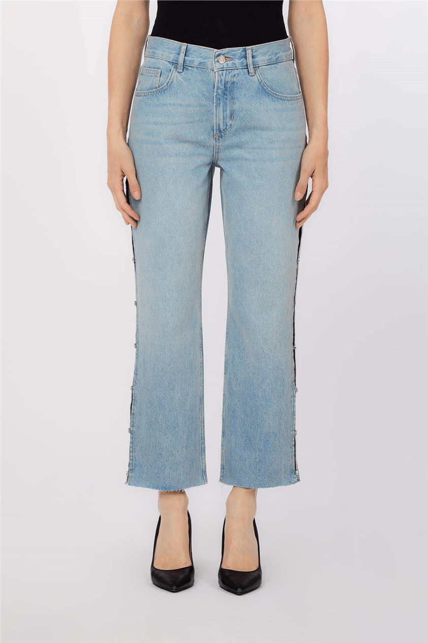 Liu Jo Pant. Straight Split Kadın Jean Pantolon Mavi