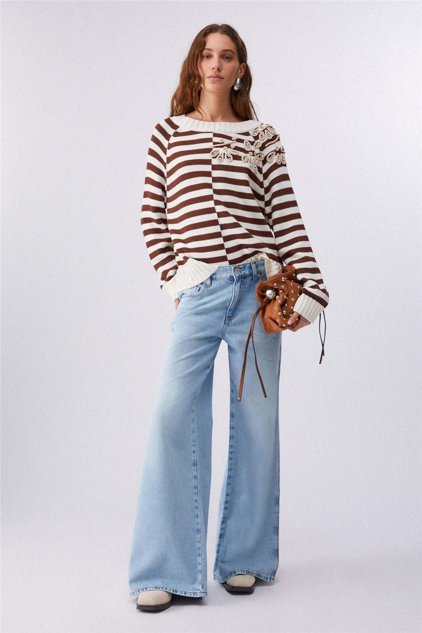 Liu Jo Pant.Midi Flare Split Reg.W. Kadın Jean Pantolon Mavi