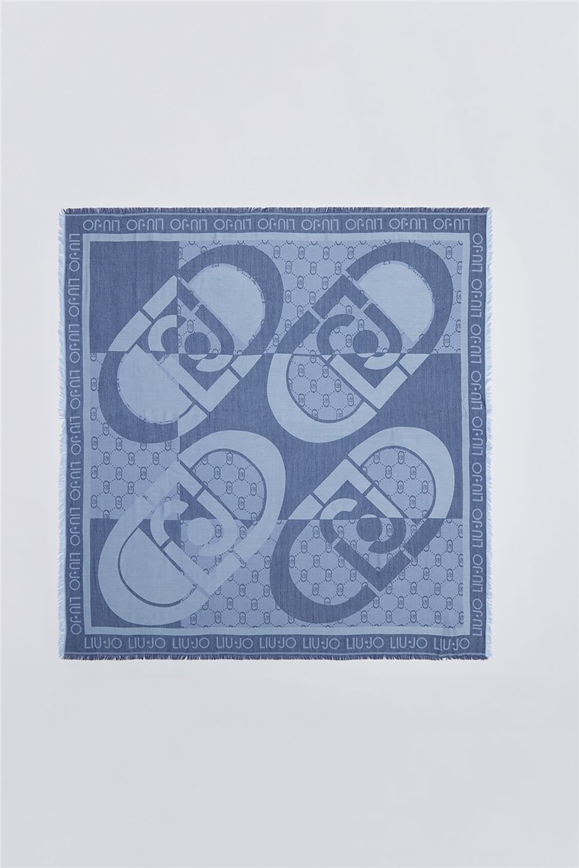 Liu Jo Square Jacquard Logo Kadın Fular Mavi