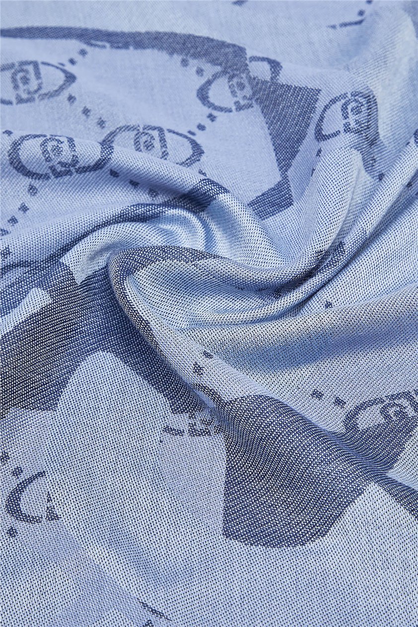 Liu Jo Square Jacquard Logo Kadın Fular Mavi