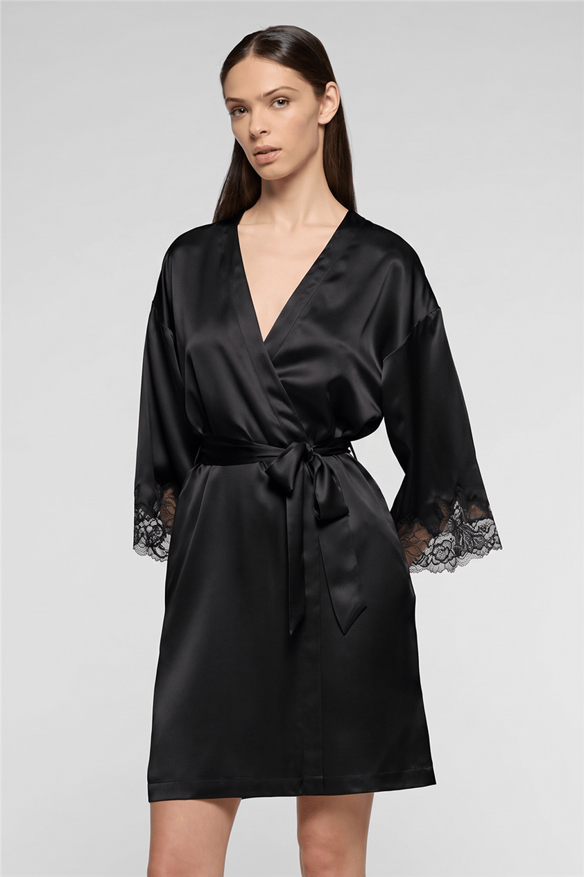 Luna di Seta Lace Seduction Kimono Kadın Kimono Siyah