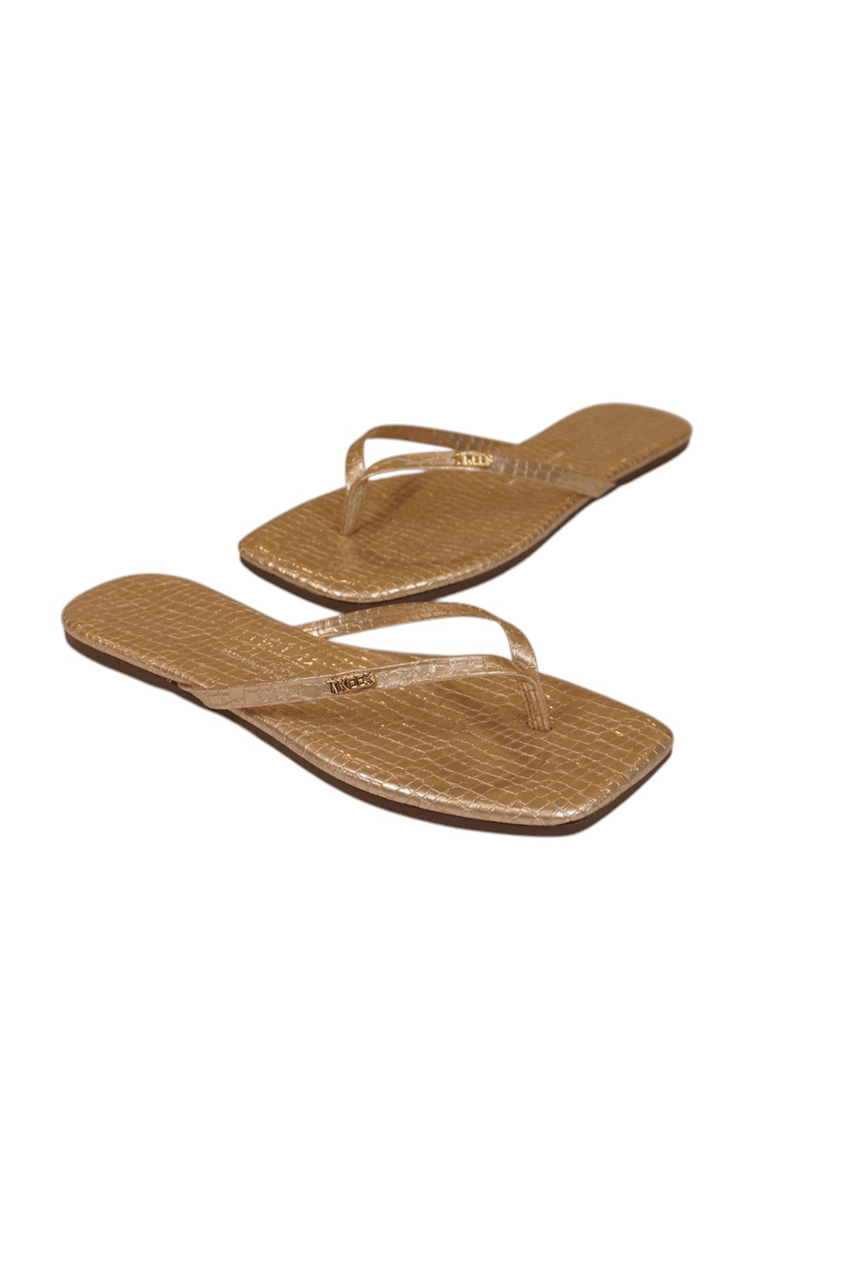 Tkees Kadın Crocodile Gold Metal Logo Kare Burun Terlik Çok Renkli