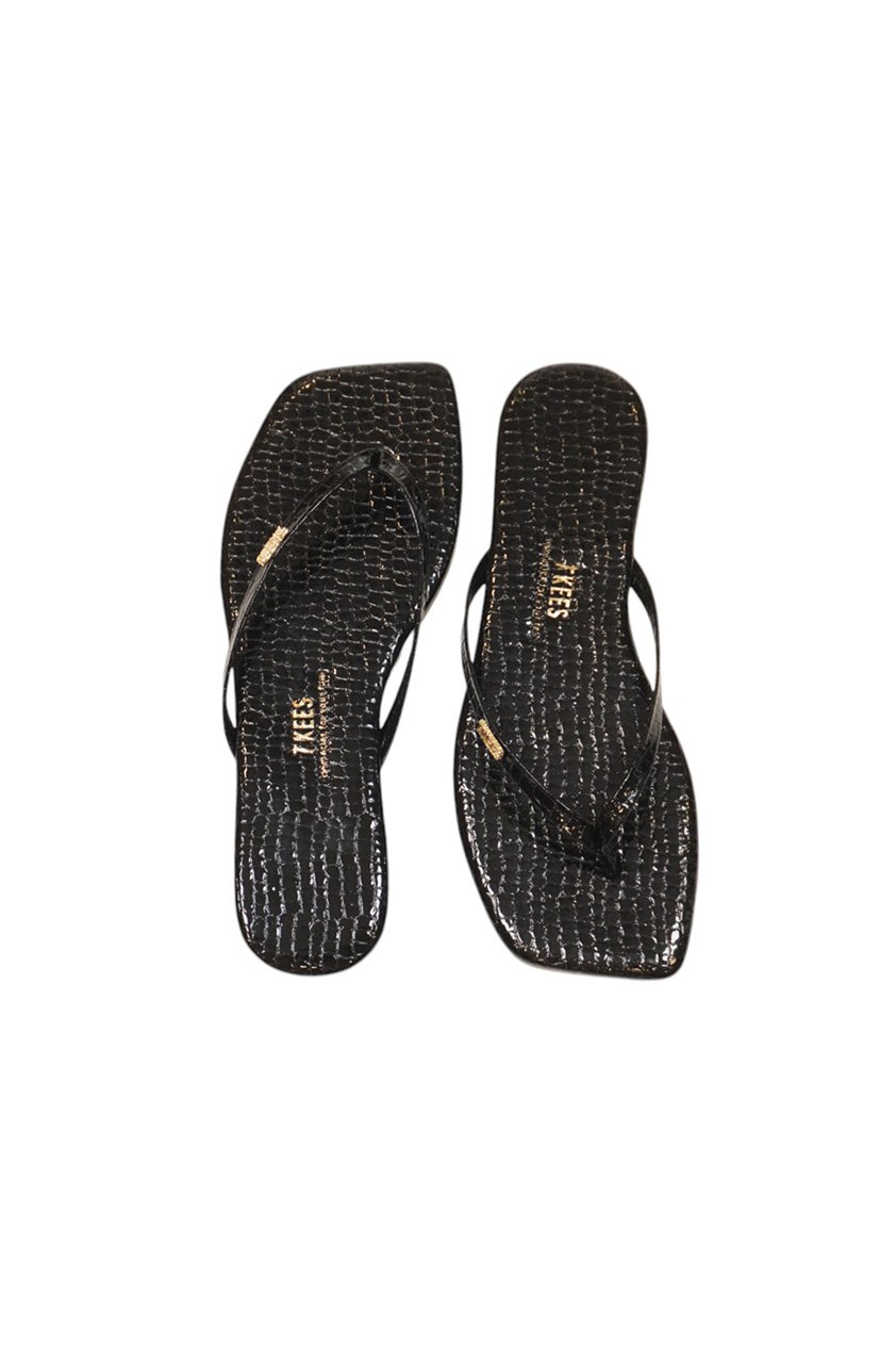 Tkees Kadın Crocodile Siyah Metal Logo Kare Burun Terlik Çok Renkli