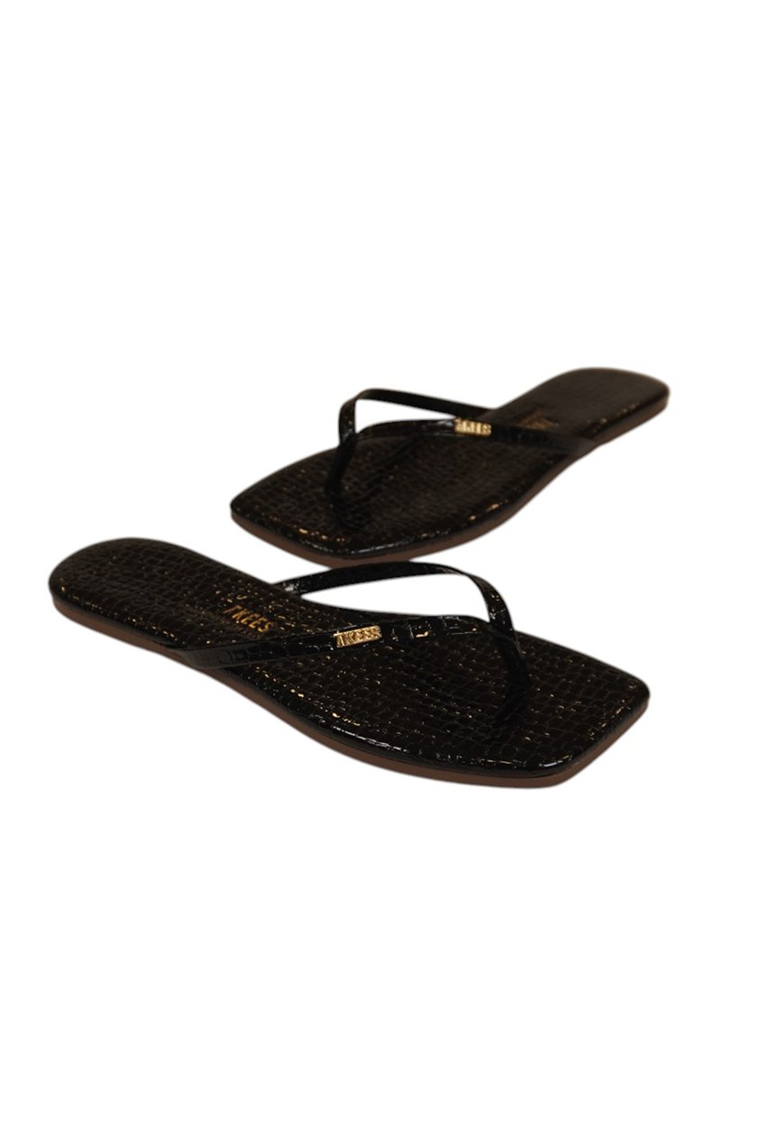 Tkees Kadın Crocodile Siyah Metal Logo Kare Burun Terlik Çok Renkli