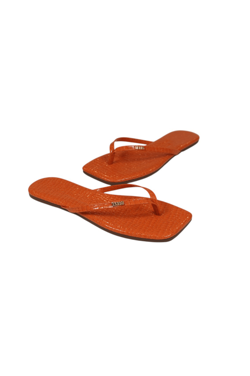 Tkees Kadın Crocodile Turuncu Metal Logo Kare Burun Terlik Çok Renkli