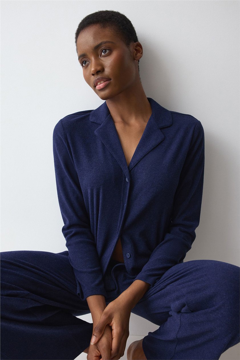 Triumph Mix & Match LSL Top BF Soft Kadın Pijama Üstü Mavi