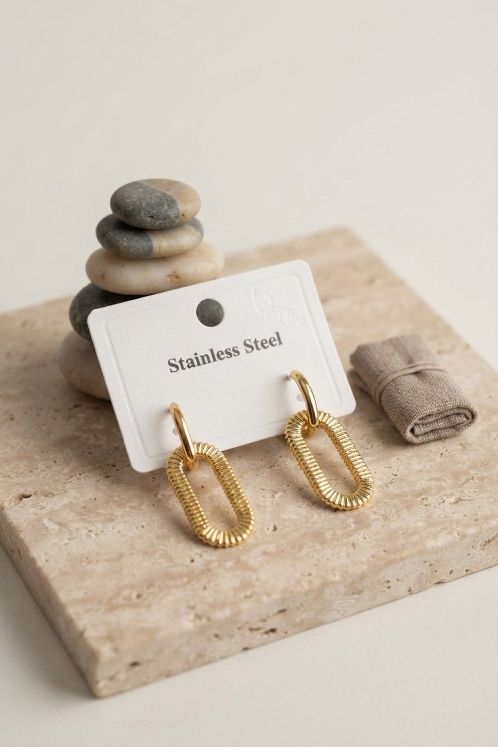 316L Gold Renk Tırtıklı Ataç Form Tasarım Küpe