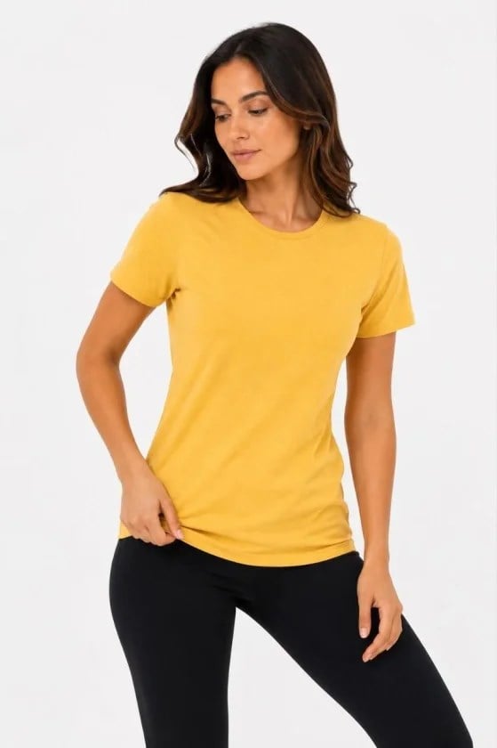 Basic Tişört Bisiklet Yaka Kısa Kol Günlük Yazlık Slim Fit T-Shirt - Sarı