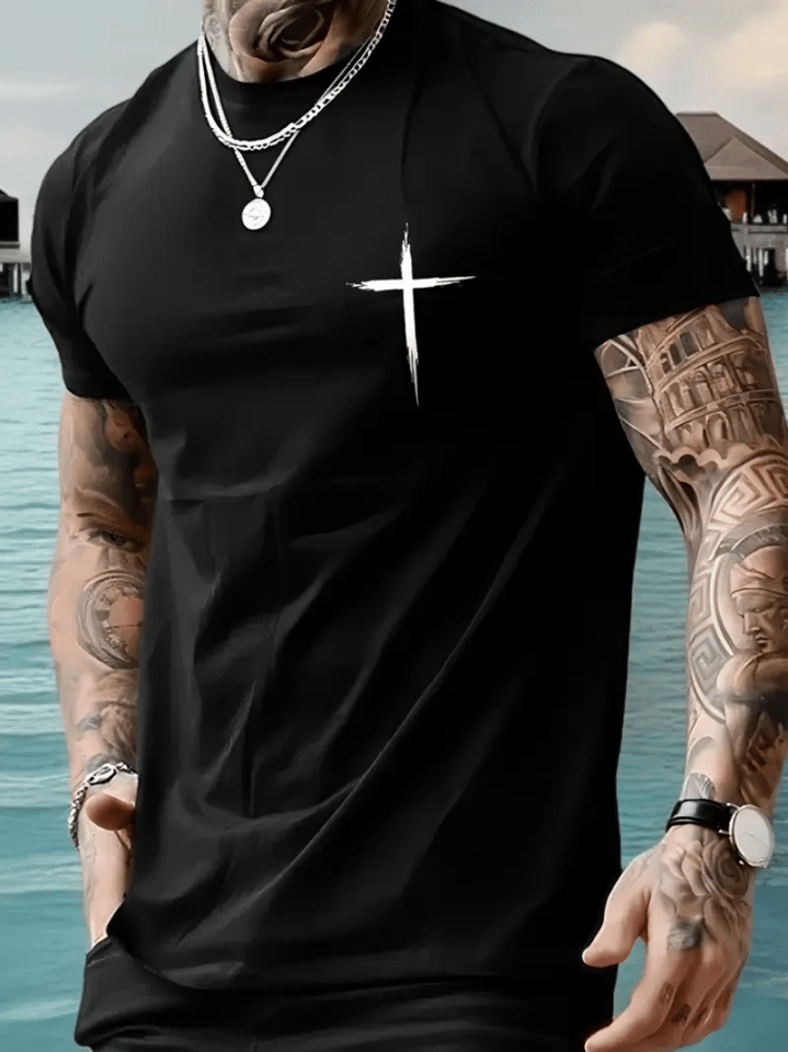 Baskılı Oversize Bisiklet Yaka T-shirt - Siyah