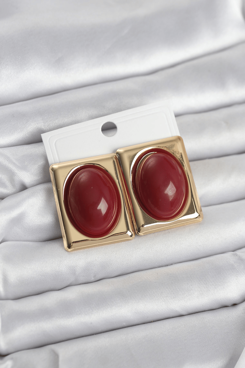 Bordo Kare Model Vintage Gold Renk Kadın Küpe