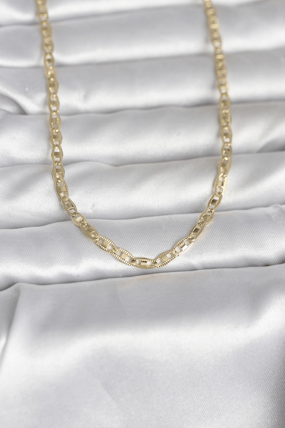 CM 14K Gold Renk Lazer Kesim Zincirli Model 60 cm Kadın Kolye