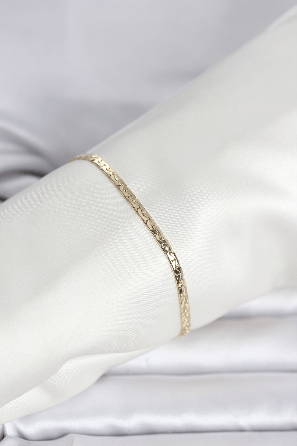 CM 14K Gold Renk Yassı Ezme Zincir Model Kadın Bileklik