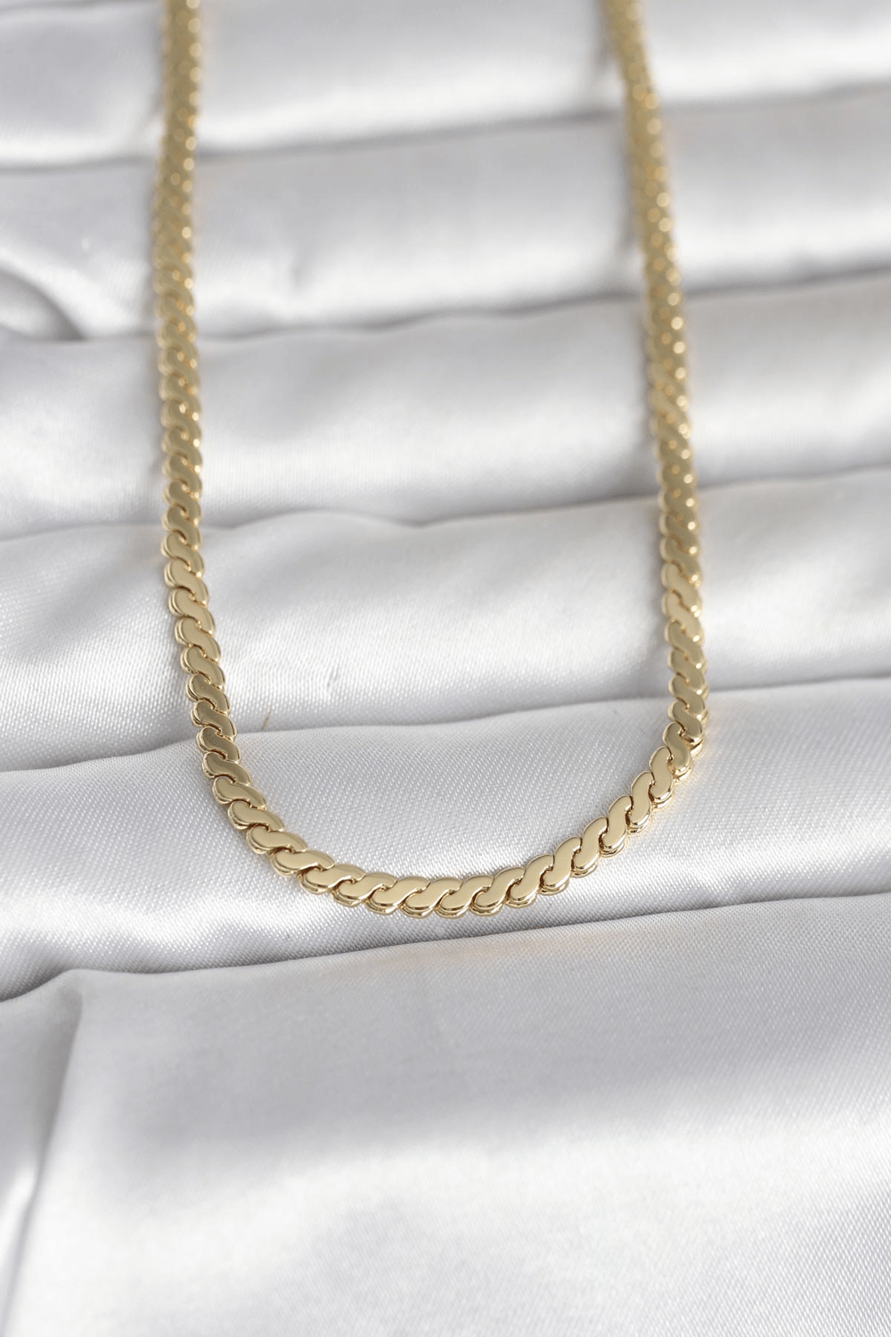 CM 14K Gold Renk Yassı Ezme Zincir Model 60 cm Kadın Kolye