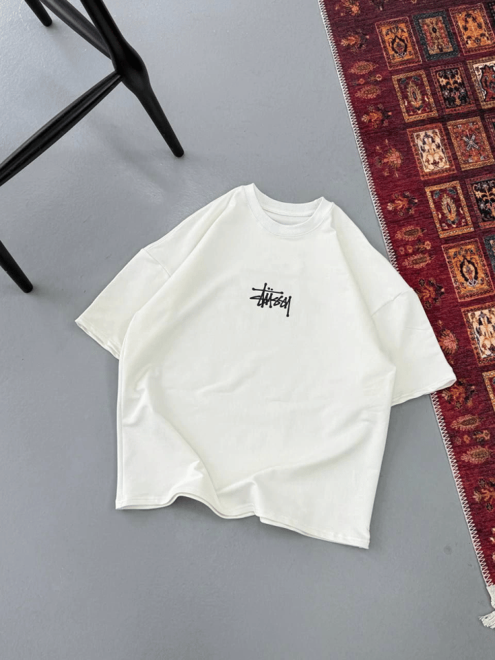 Erkek Baskılı Oversize T-shirt - Beyaz