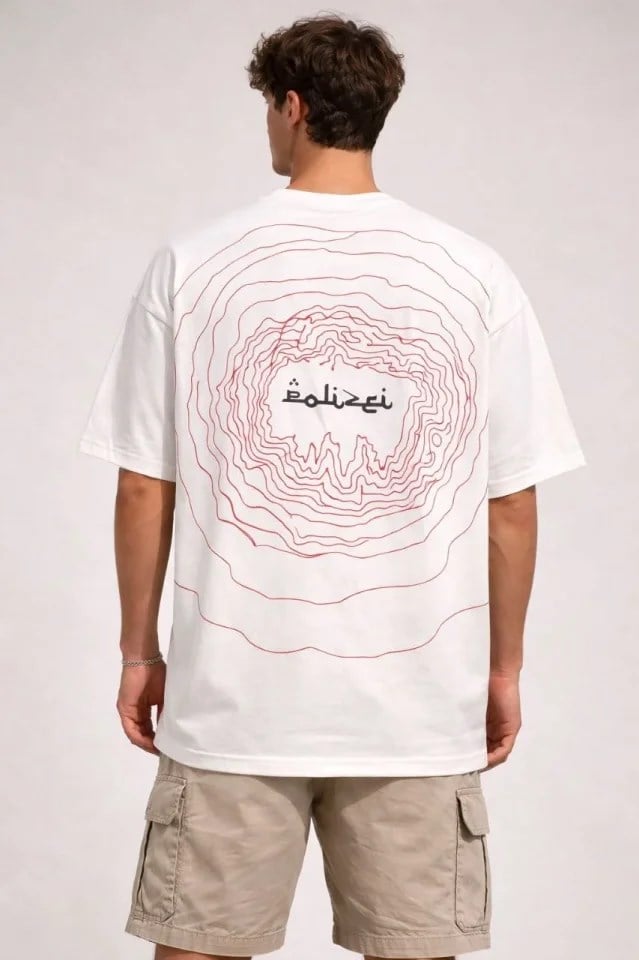 Erkek Bisiklet Yaka Baskılı Kısa Kollu Tişört Streetwear Günlük Basic Pamuklu T-shirt - Beyaz
