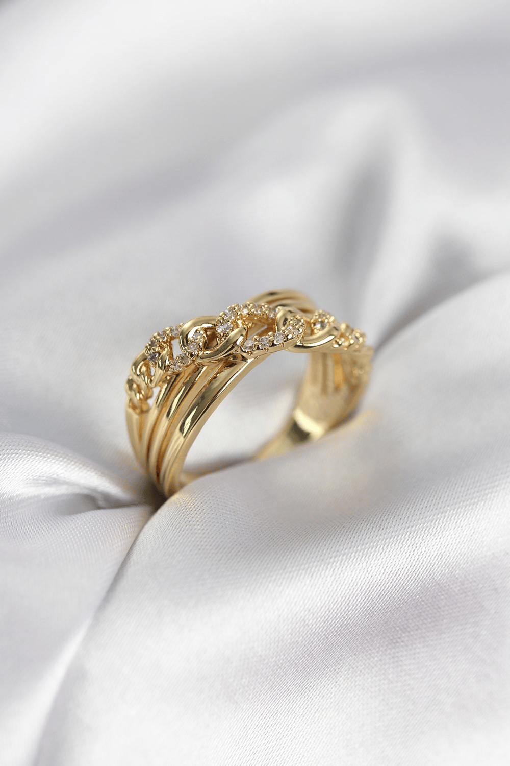 Gold Renk Zirkon Taşlı Zincir Model Kadın Yüzük