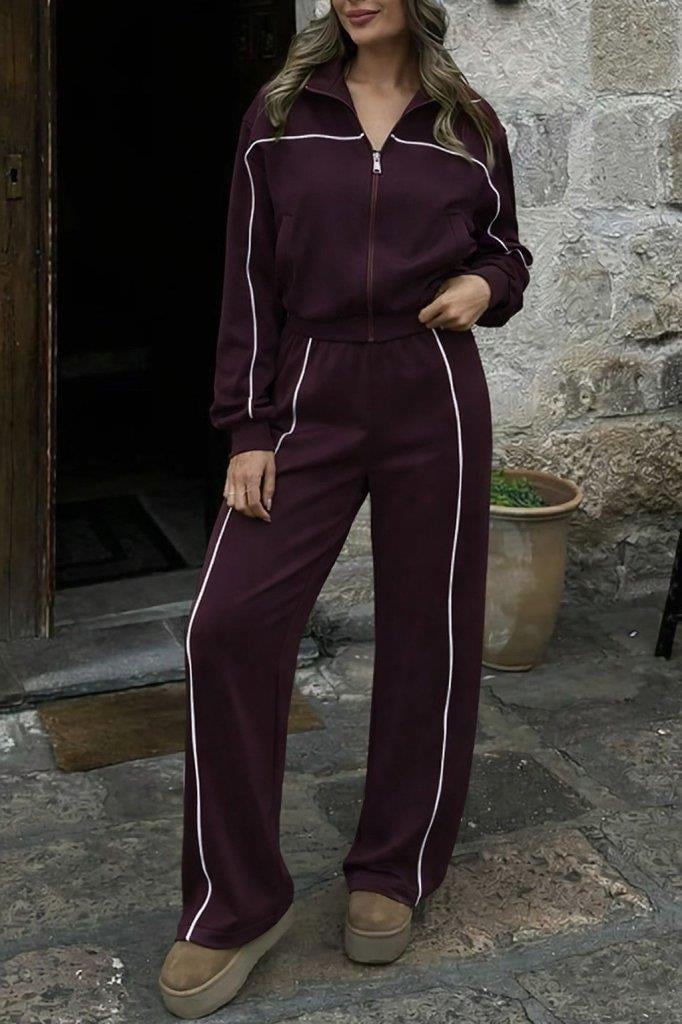 Kadın Uzun Kollu önden Fermuarlı Bluz Ve Pantolon Modal Ikili Takım