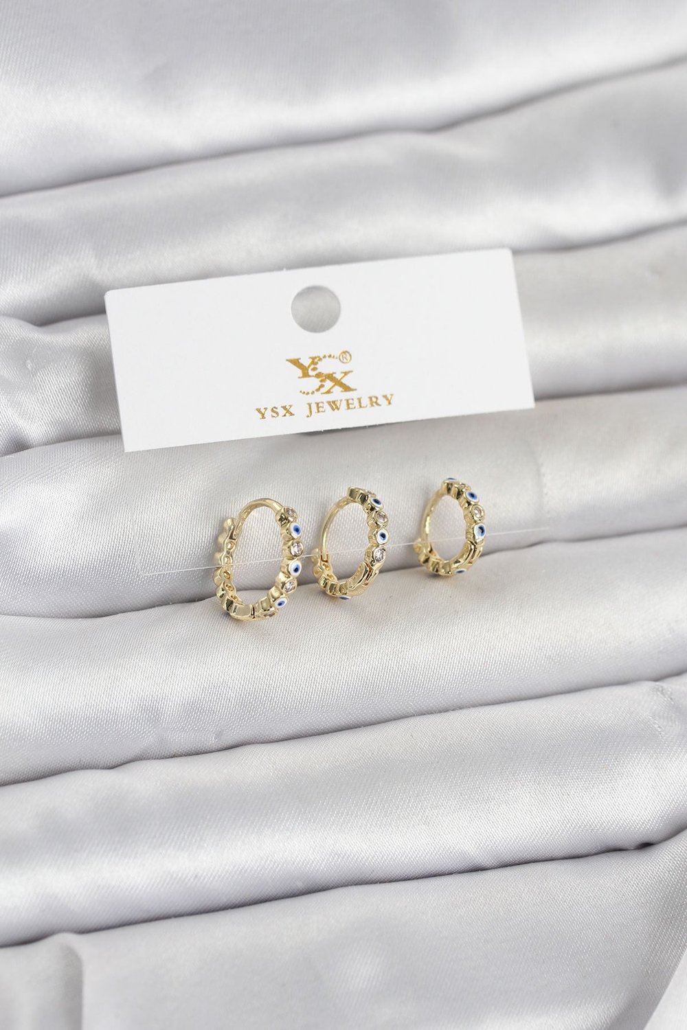 Pirinç Gold Renk Nazarlı Model 3lü Kadın Küpe