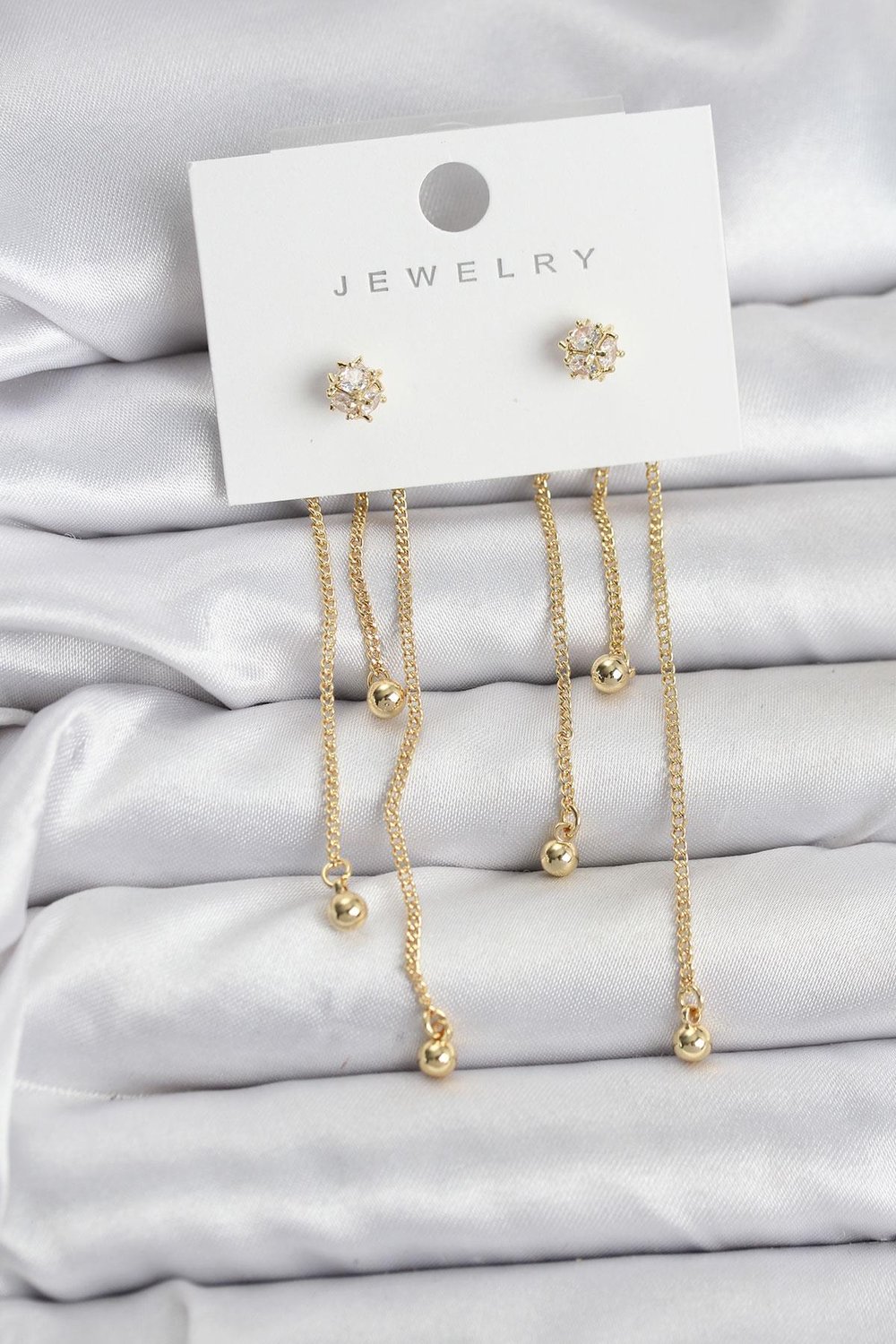 Topçuk Model Gold Renk Pirinç Sallantılı Kadın Küpe Seti