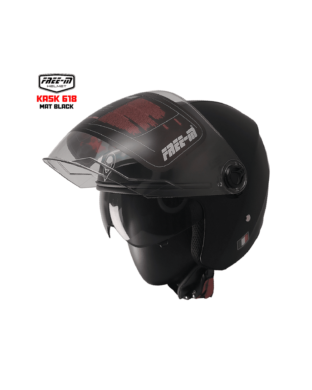 Free-M YA-665VR Vizörlü Yarım Kask - Mat Siyah - MotoDede