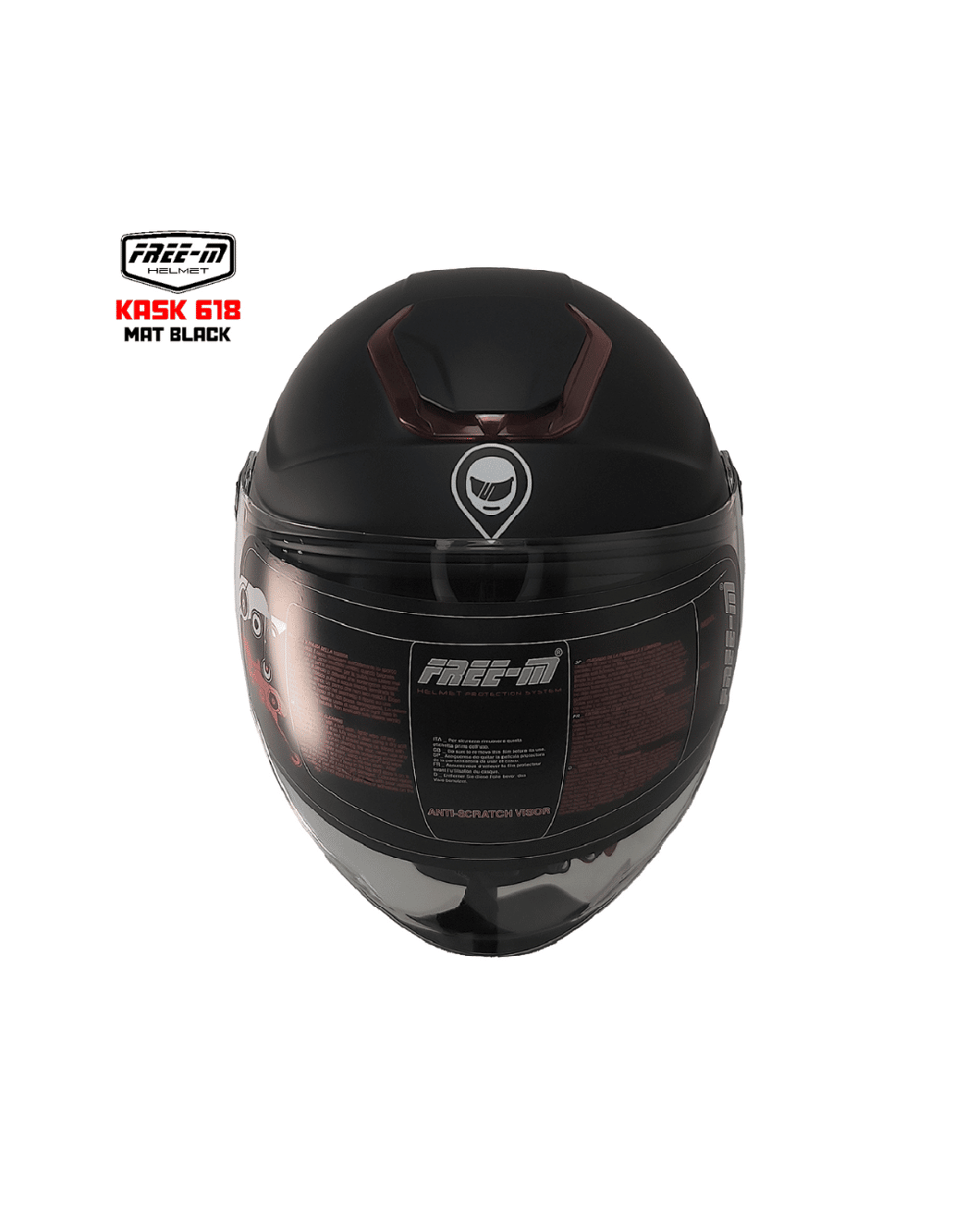 Free-M YA-665VR Vizörlü Yarım Kask - Mat Siyah - MotoDede