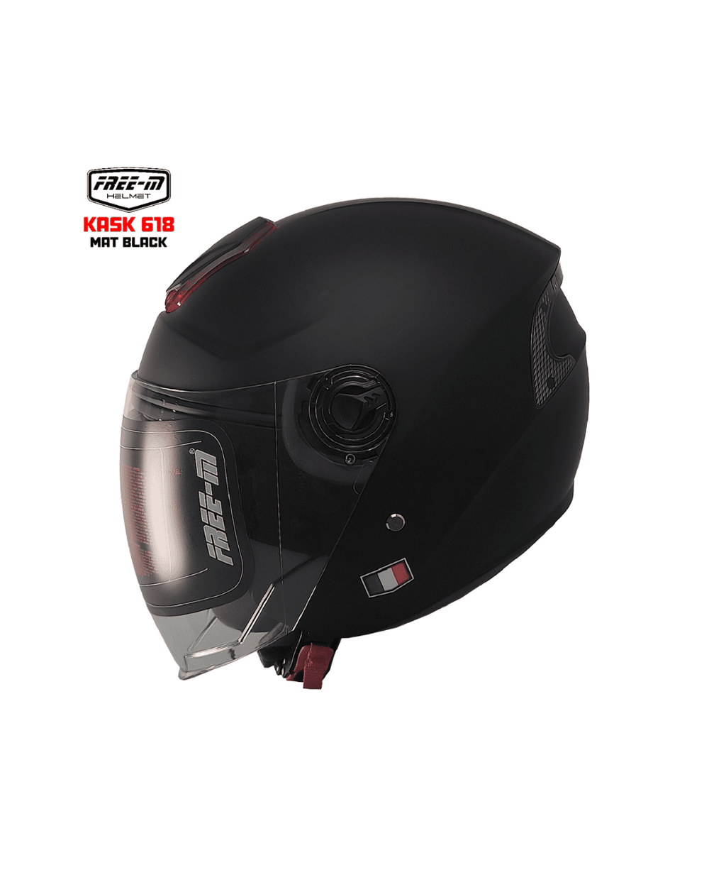 Free-M YA-665VR Vizörlü Yarım Kask - Mat Siyah - MotoDede