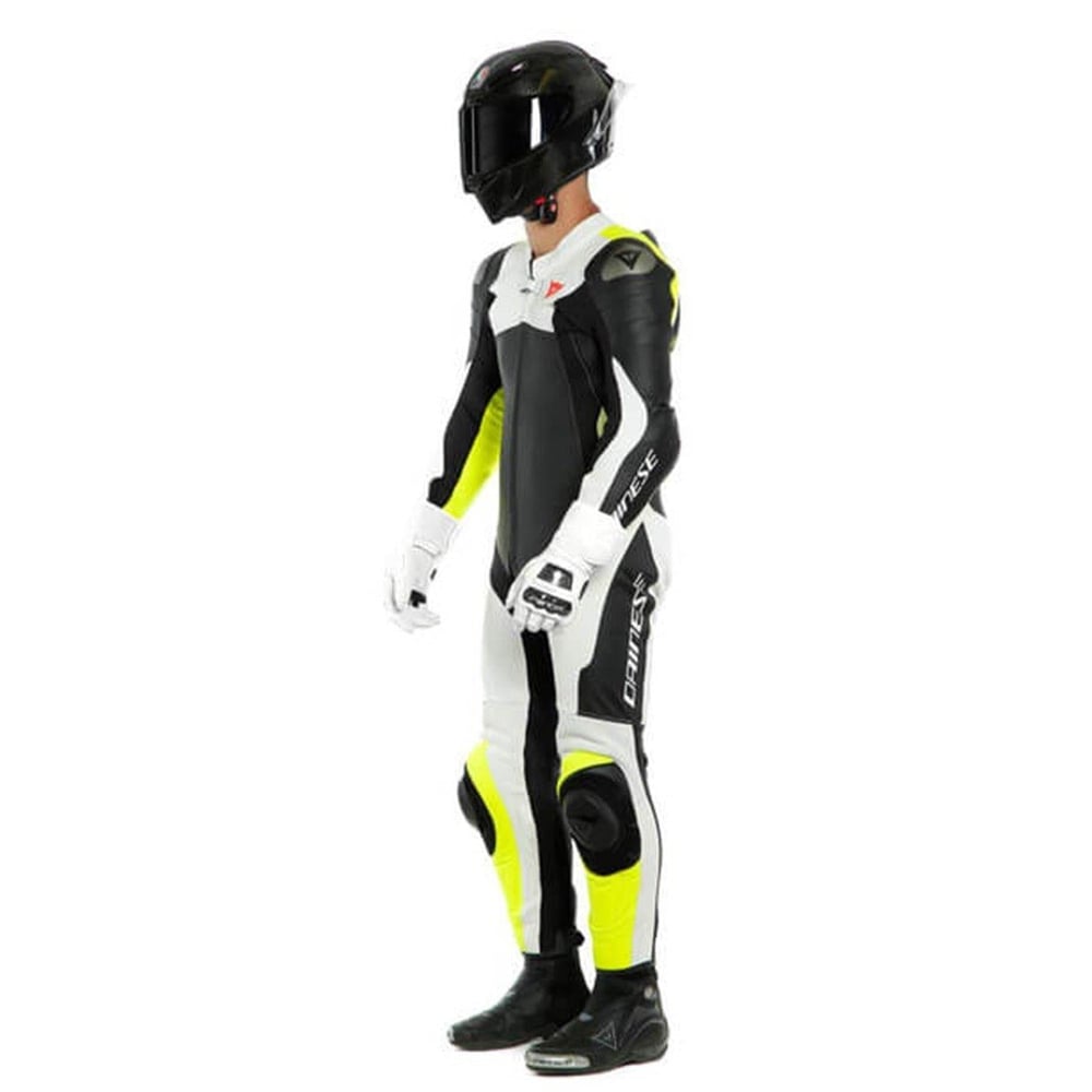 DAINESE/ASSEN 2 1 PC.PERF.LTHR SUIT BLK WHITE FLUO YELLOW