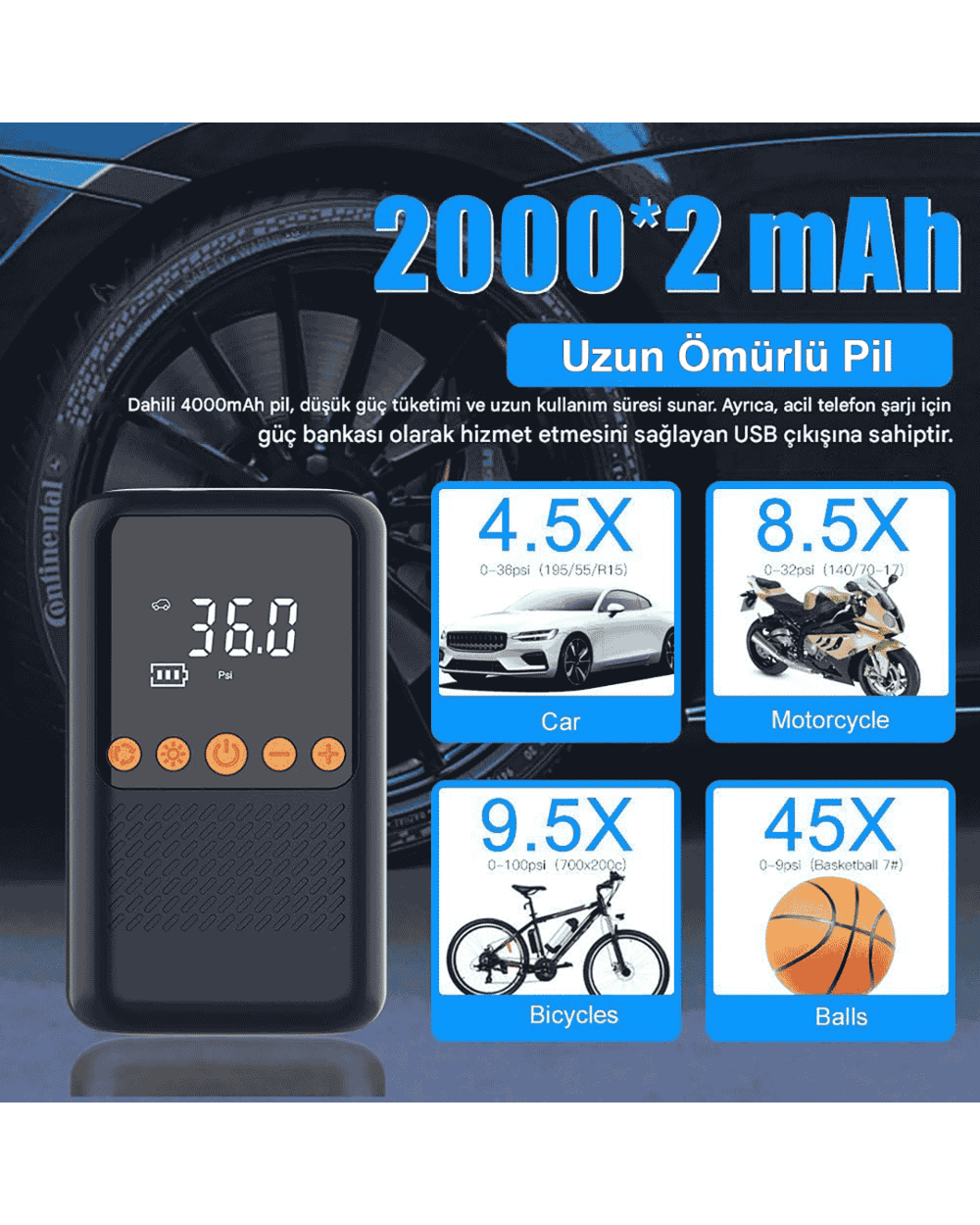 MTS CZK-5621 Şarjlı Taşınabilir Lastik Şişirme Cihazı - 150 PSI - MotoDede