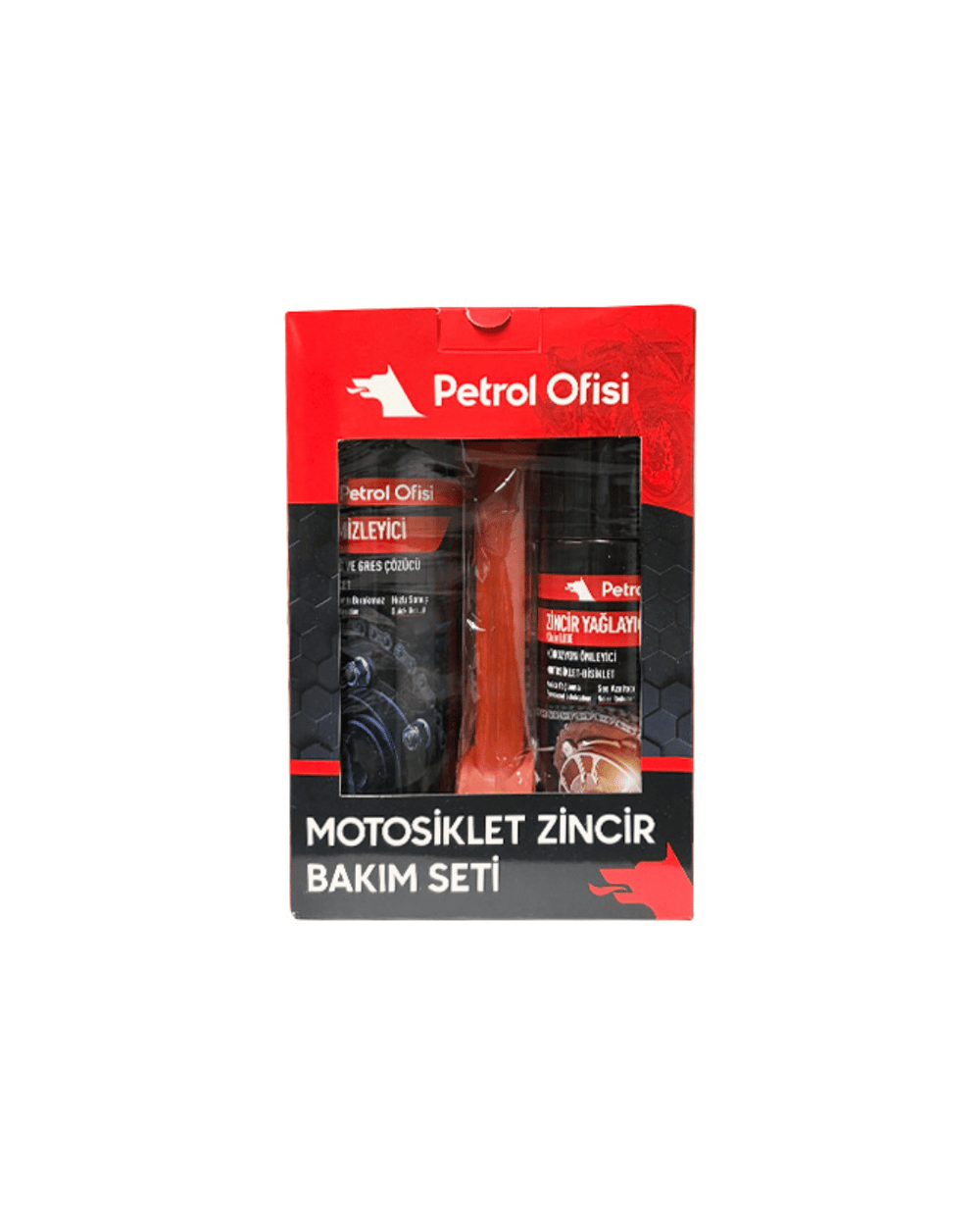 Petrol Ofisi Motosiklet Zincir Bakım Seti (Temizleme Spreyi + Zincir Yağı + Temizleme Fırçası) - Motodede