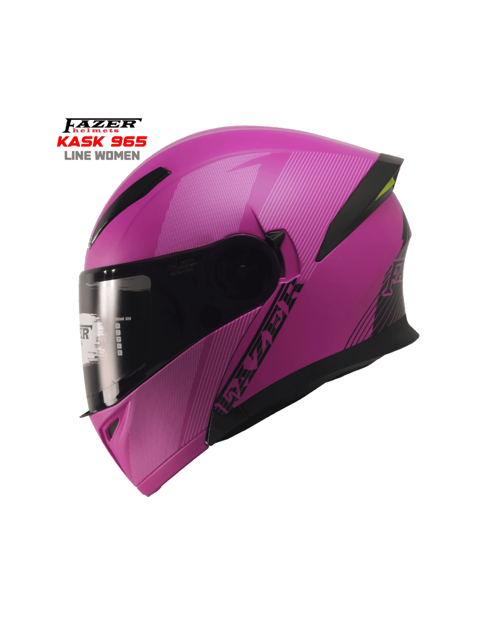 Fazer 965 Line Women Çene Açılır Kadın Motosiklet Kaskı - Mat Siyah/Pembe