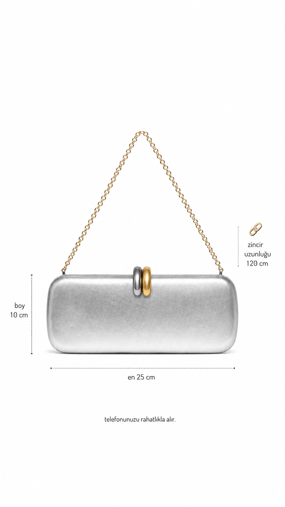 Lune Gri Zincir Askılı Kutu Formlu Clutch Çanta