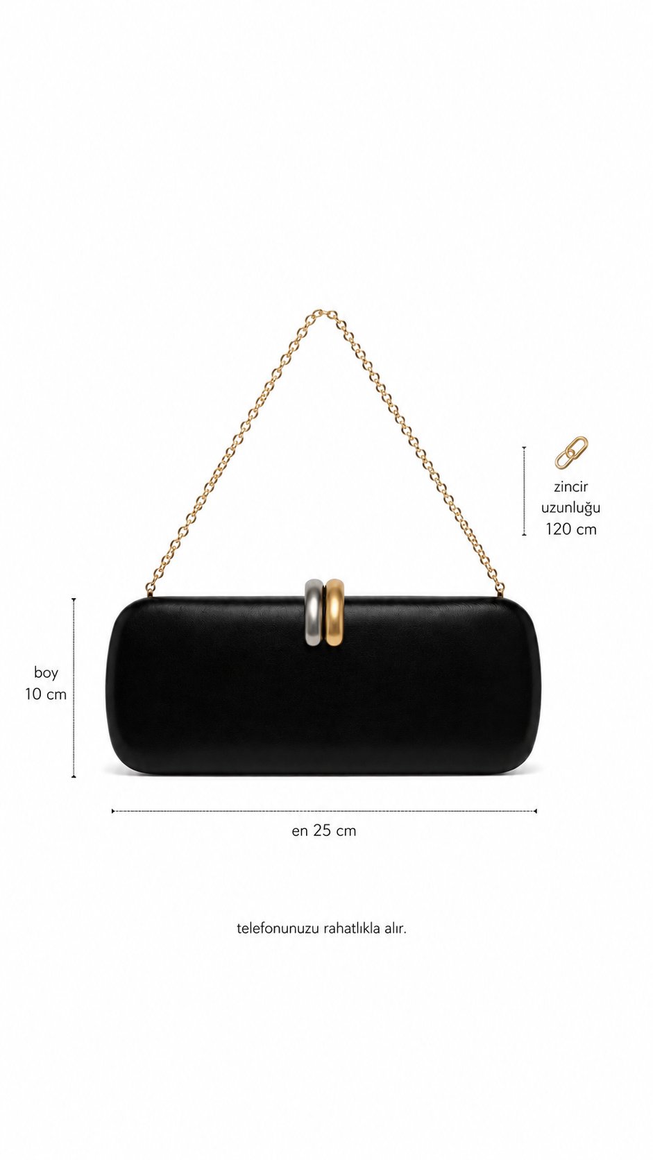Lune Siyah Zincir Askılı Kutu Formlu Clutch Çanta