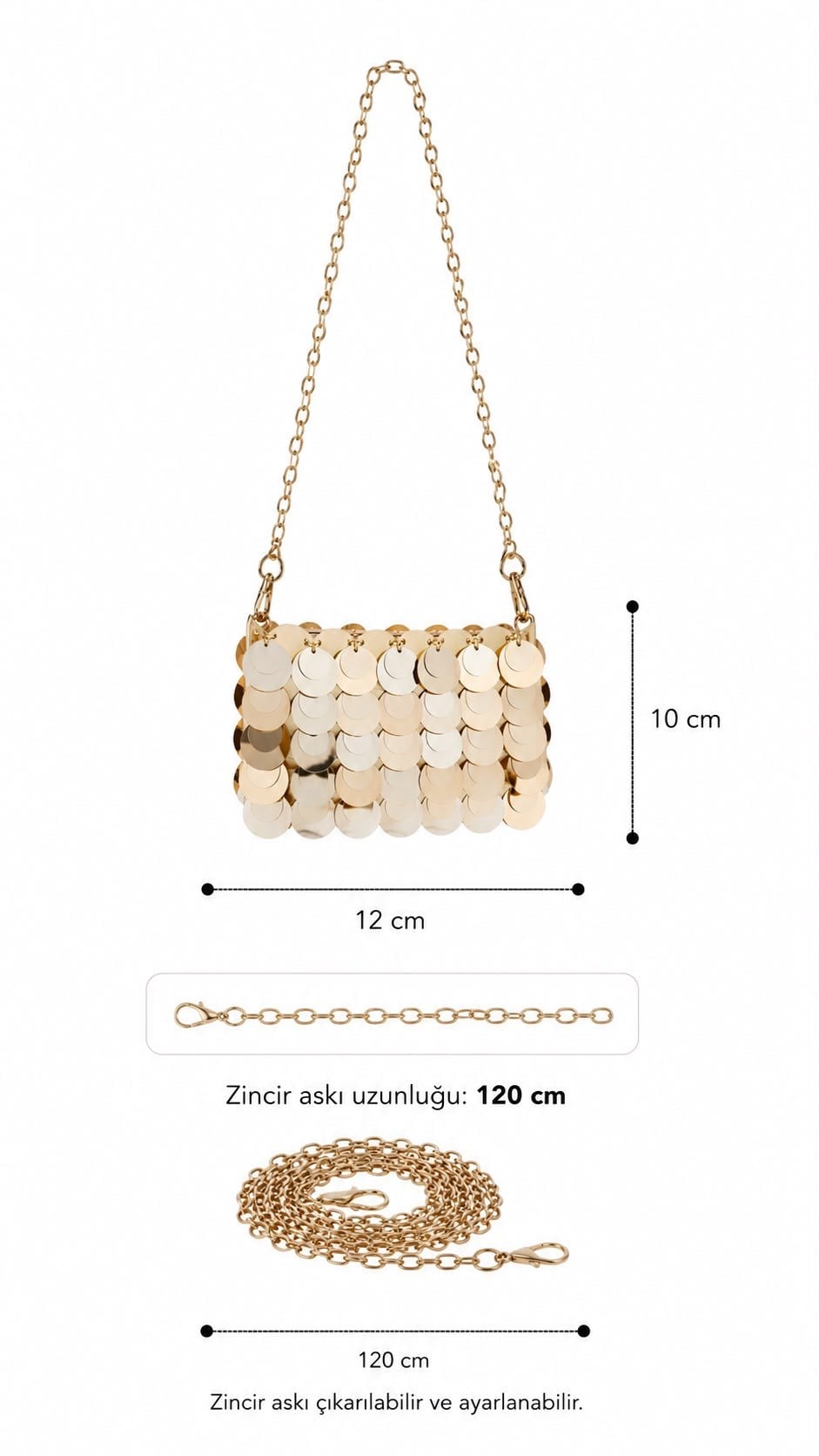 Mini Pullu Çanta Gold