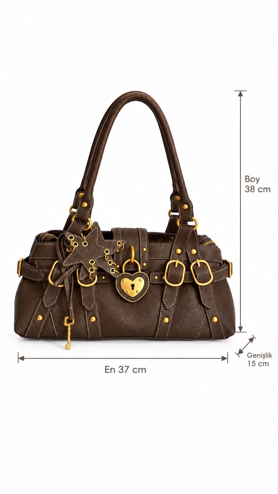 Valleria Acı Kahve Charm Detaylı Vegan Deri Premium Çanta